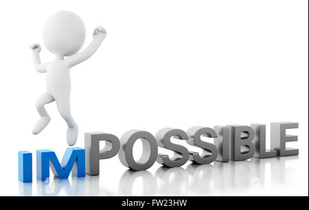 3D Illustration. White people turning word impossible into possible. Business concept. Isolated white background. Stock Photo