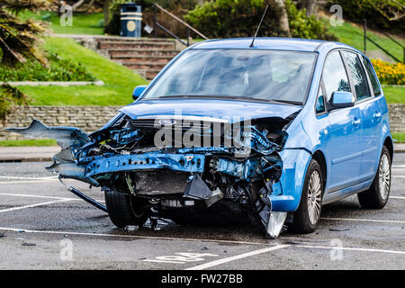 A crashed Ford car on Southend seafront Stock Photo