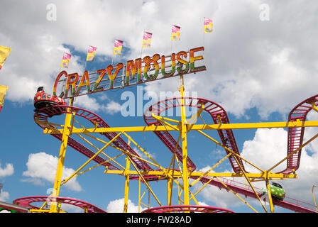 The Crazy Mouse roller coaster temporarily installed as a ride attraction on the midway at the Canadian National Exhibition. Stock Photo