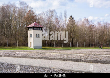 Watch tower in Dachau concentration camp Stock Photo