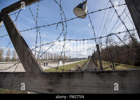 Fence around Dachau concentration camp Stock Photo