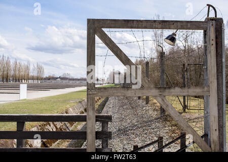 Fence around Dachau concentration camp Stock Photo