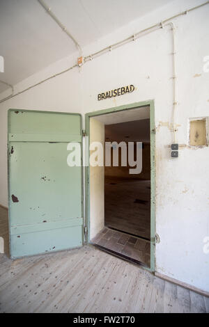 Entrance to the gas chamber (showers) in Dachau concentration camp ...