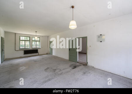 Entrance to the gas chamber (showers) in Dachau concentration camp Stock Photo