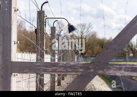 Fence and wall around Dachau concentration camp Stock Photo