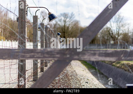 Fence and wall around Dachau concentration camp Stock Photo