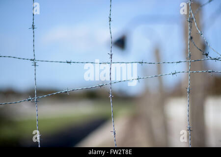 Fence and wall around Dachau concentration camp Stock Photo