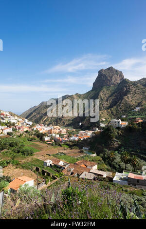 Vallehermoso with Roque Cano, La Gomera, Canary Islands, Spain Stock Photo