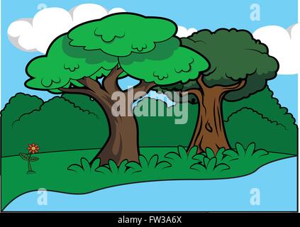 Big tree scenery around forest Stock Vector
