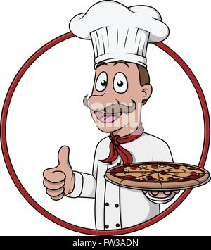 Chef thumb up with pizza dish Stock Vector