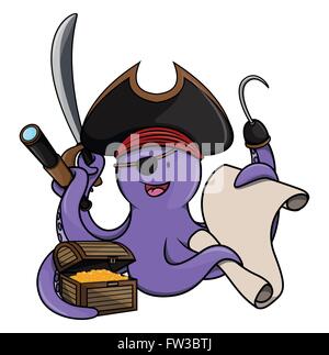 Cute cartoon octopus in a hat with a gun. Vector illustration Stock ...