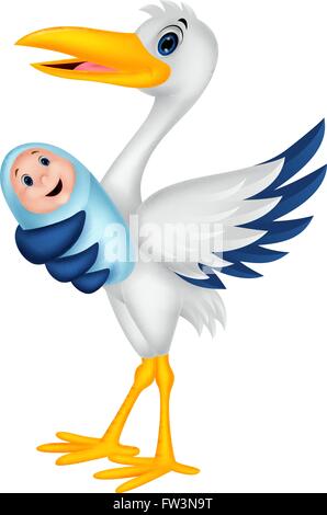 Cartoon stork with baby Stock Vector