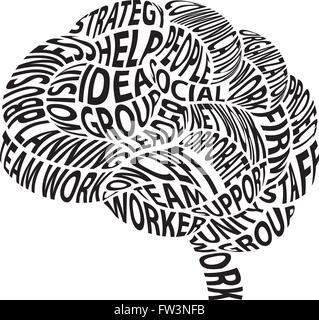 Conceptual abstract word cloud in brain shape Stock Vector