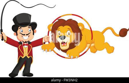 Cartoon lion jumping through ring Stock Vector