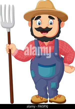 Cartoon farmer holding a rake Stock Vector