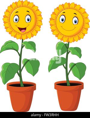 Sunflower plant in pot cartoon isolated set illustration Stock Vector ...