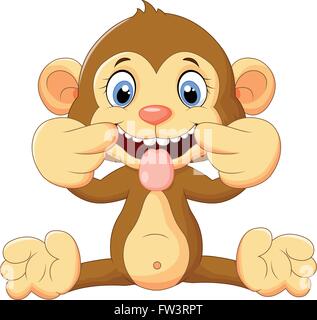 Monkey with teasing face cartoon character sticker illustration Stock ...