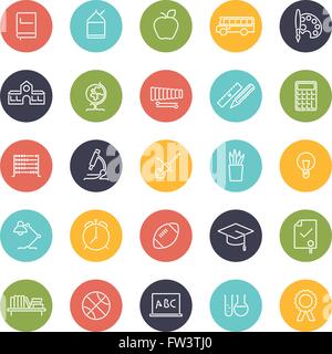 Education, school, college and university related line icons in colored circles Stock Vector