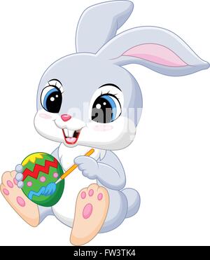 Cute Easter Bunny painting an egg Stock Vector