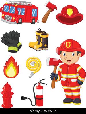 Cartoon collection of fire equipment Stock Vector