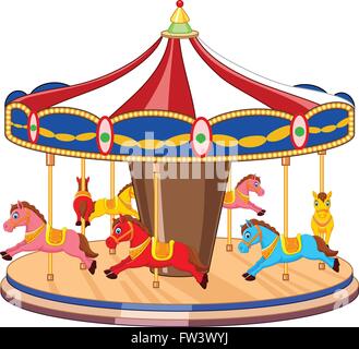 Cartoon carousel with colorful horses Stock Vector