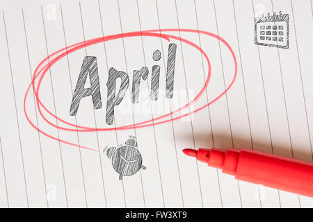 April month memo note with a red circle Stock Photo