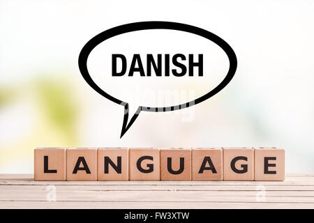 Danish language lesson sign made of cubes on a table Stock Photo