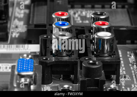 Audio item on a motherboard in red and blue Stock Photo