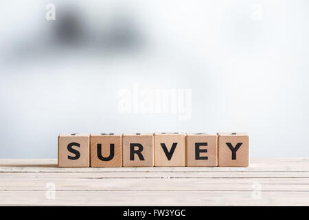 Survey sign made of blocks on a wooden table Stock Photo