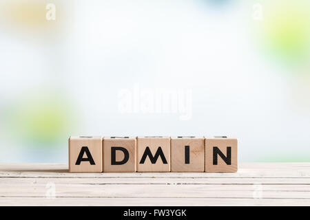 Admin login sign made of wood on a table Stock Photo