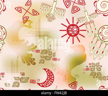 Seamless pattern with ethnic Indian symbols sun and sky. EPS10 vector illustration. Stock Vector