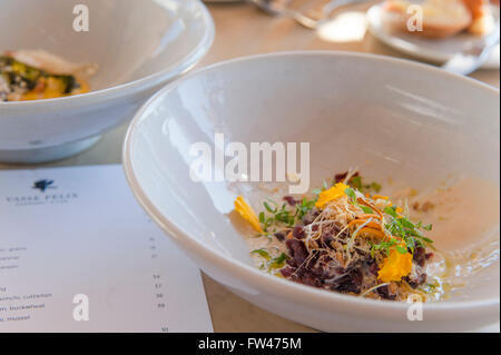 Lunch starter by Aaron Carr, chef-de-cuisine, Vasse Felix winery, Margaret River, Western Australia, Australia Stock Photo