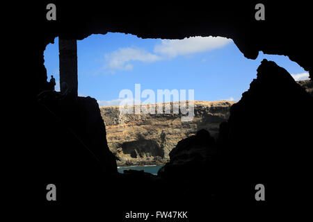 View out of sea cave entrance at Ajuy, Fuerteventura, Canary Islands, Spain Stock Photo