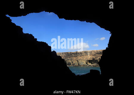 View out of sea cave entrance at Ajuy, Fuerteventura, Canary Islands, Spain Stock Photo