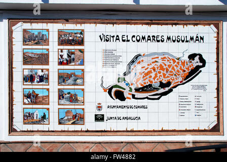 Comares muslim trail ceramic sign, Comares, Malaga Province, Andalusia, Spain, Western Europe. Stock Photo