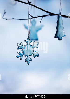 Handmade christmas decoration made from blue glass Stock Photo