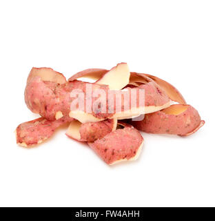 closeup of some potato peels on a white background Stock Photo
