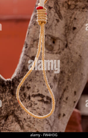 Noose hanging from a tree ready for Judas as part of the Passion Play in Adeje, Tenerife, Canary Islands, Spain. Representacion Stock Photo