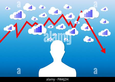 Silhouette of a man with the different sizes clouds above his head. Stock Vector
