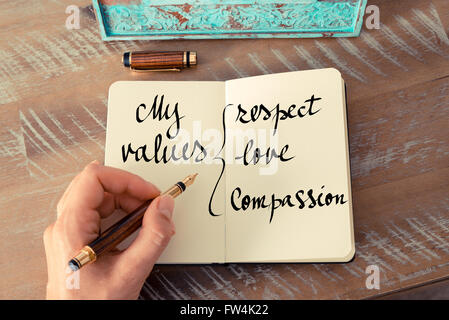 Handwritten text My Values Respect, Love, Compassion as success and evolution concept image Stock Photo