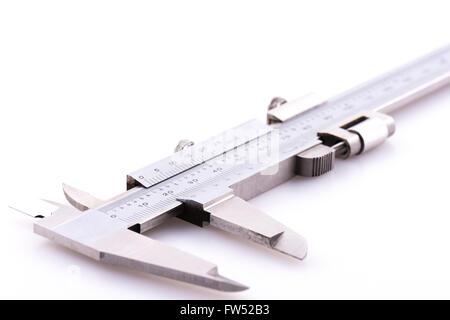 Close up of a set of vernier calipers on a white background Stock Photo