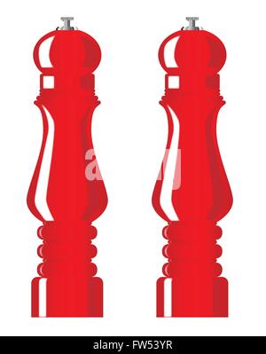 red salt and pepper grinder over a white background Stock Vector