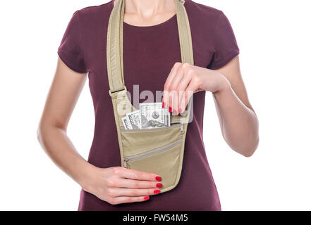 Travel bag for the money. On a white background. Stock Photo