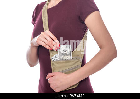Travel bag for the money. On a white background. Stock Photo