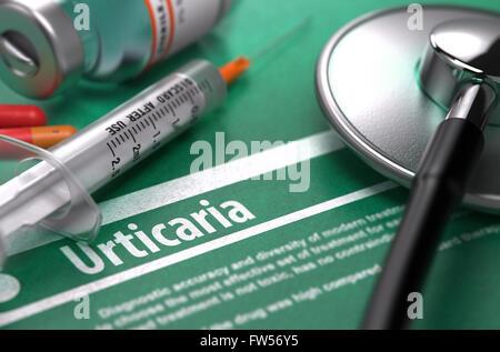 Diagnosis - Urticaria. Medical Concept. Stock Photo