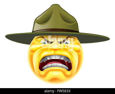 A cartoon angry emoji emoticon army boot camp drill sergeant shouting Stock Photo
