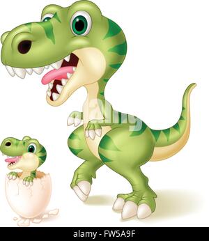 Mother and baby dinosaur hatching. vector illustration Stock Vector
