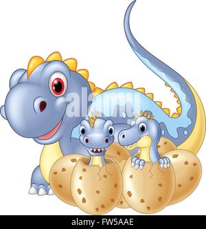 Happy mother dinosaur with baby dinosaur hatching Stock Vector Image ...
