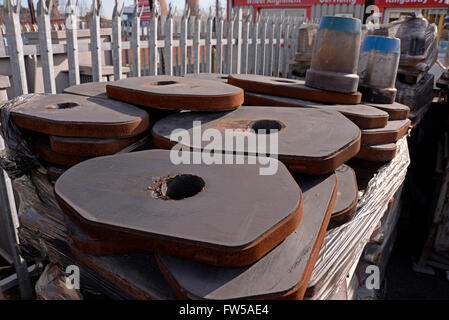 Used 'plates' awaiting refurbishment in the yard of small Scunthorpe business Stock Photo