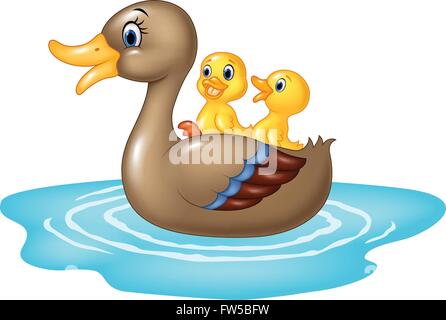 Mother and baby duck cartoon on white background illustration Stock ...